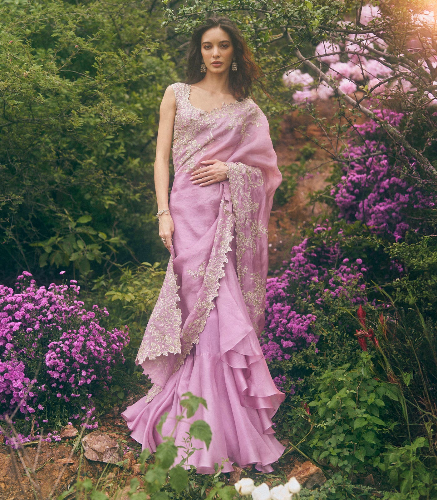 Aari Work Ruffle Saree Set