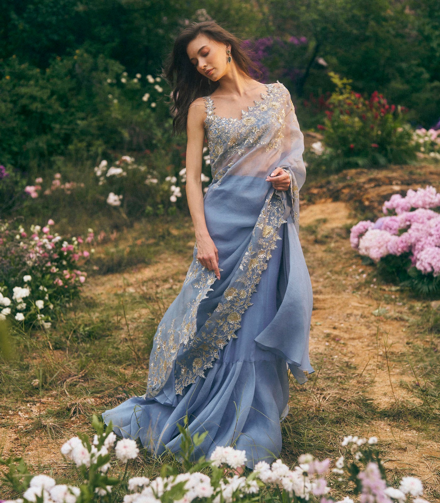 Zari Cutwork Ruffle Saree Set