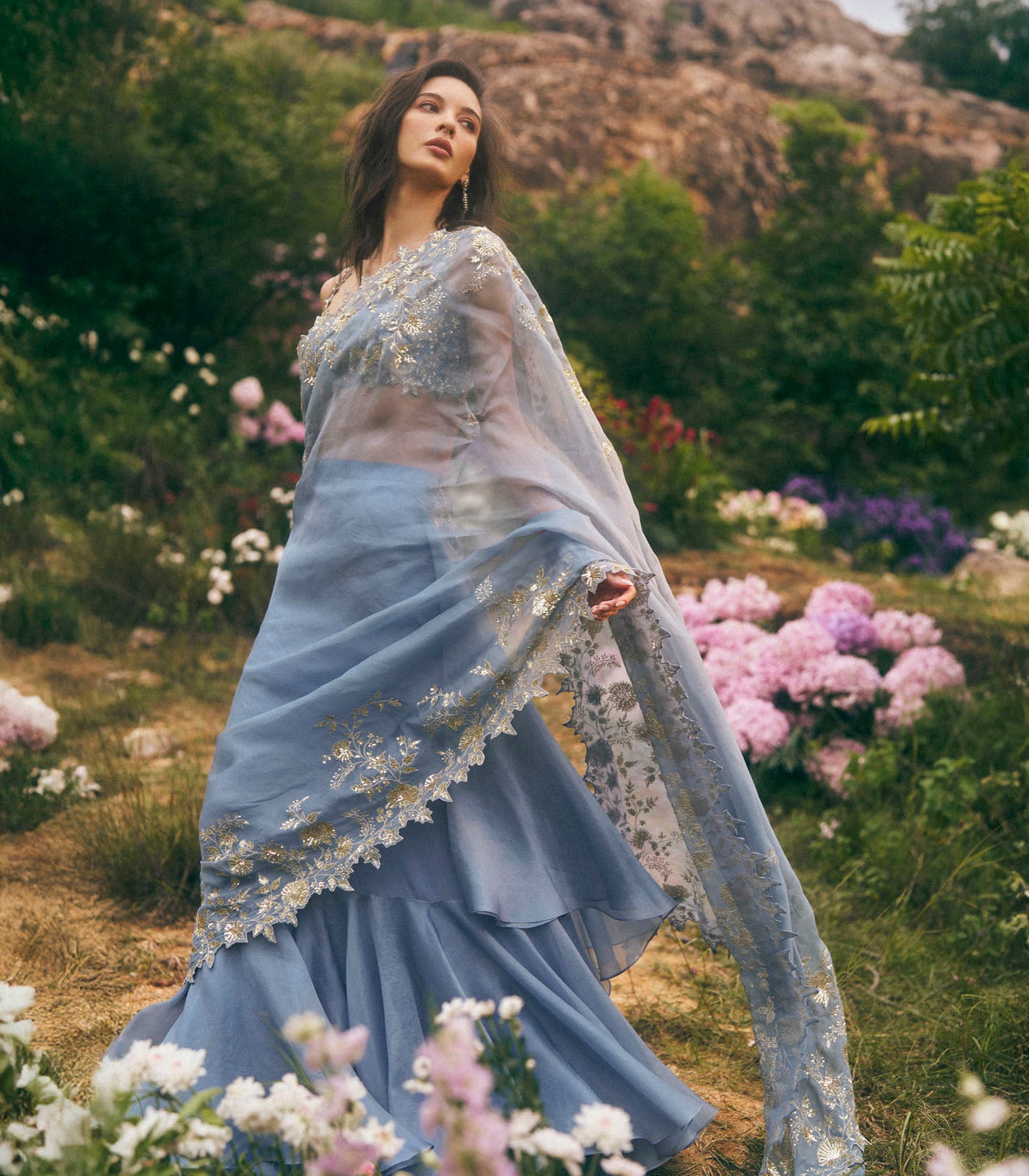 Zari Cutwork Ruffle Saree Set