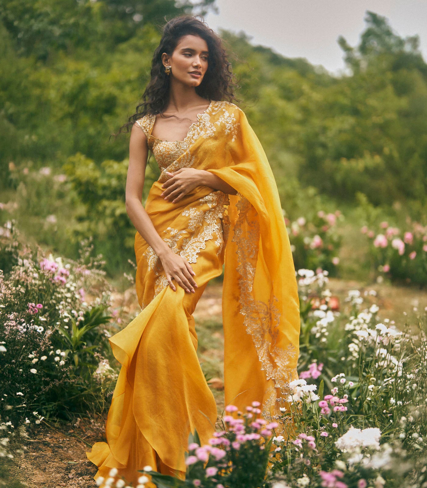 Aari Work Ruffle Saree Set