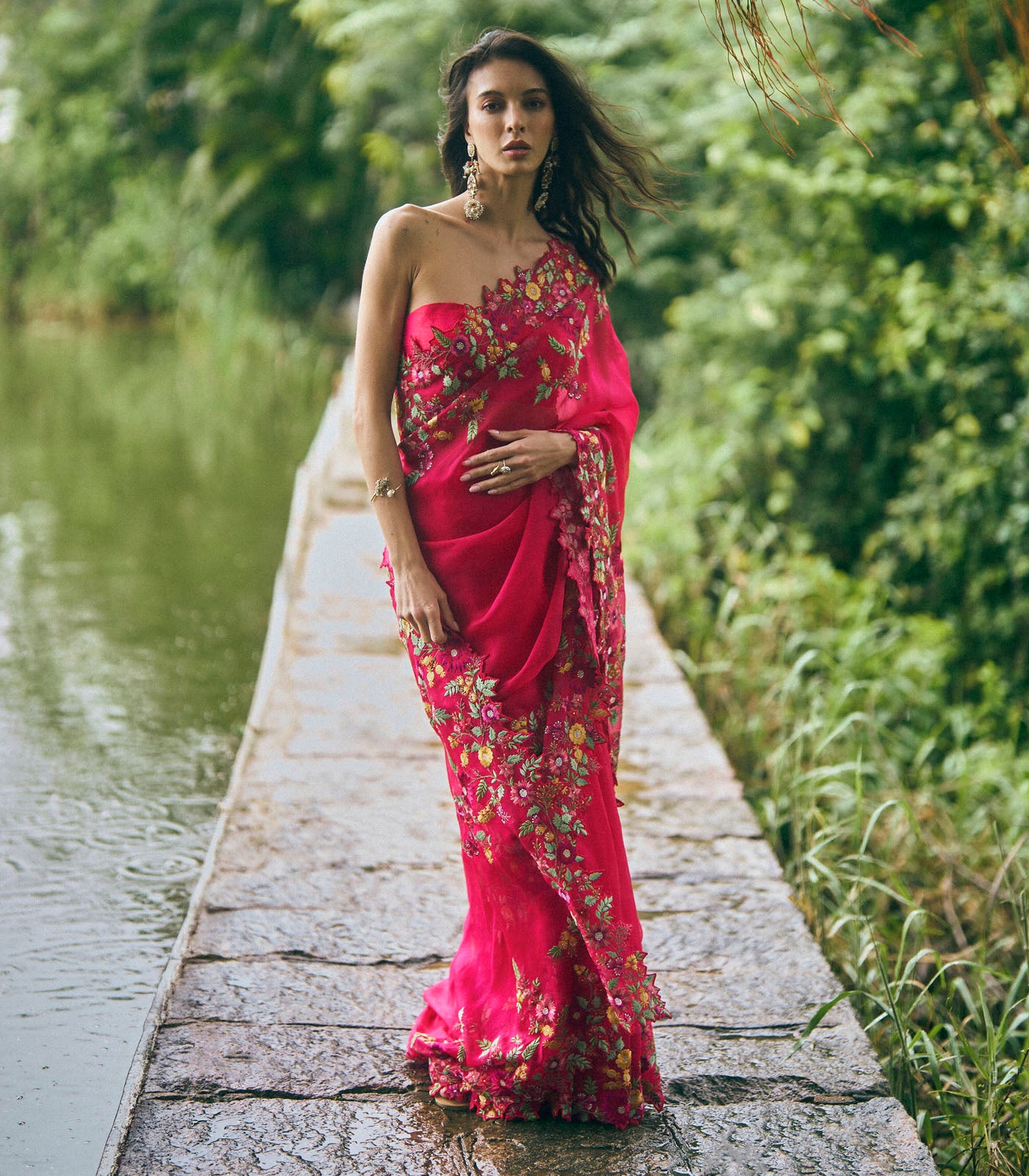 Multithread Embroidered Saree Set