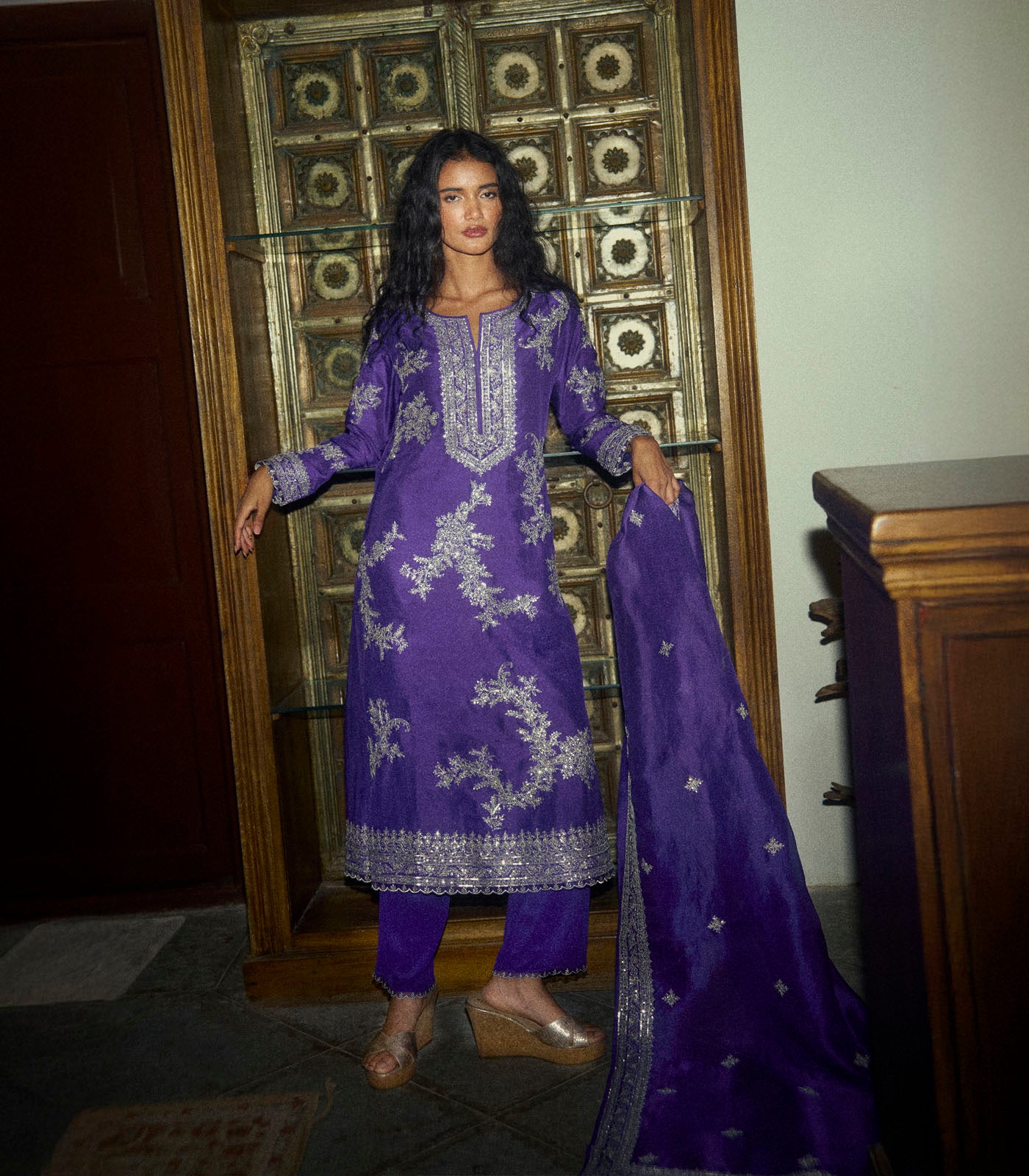 Zari Arri Work A Line Kurta Set