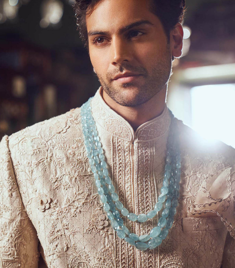 IVORY RAW SILK SHERWANI SET