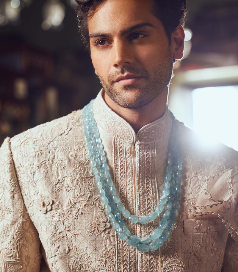 IVORY RAW SILK SHERWANI SET