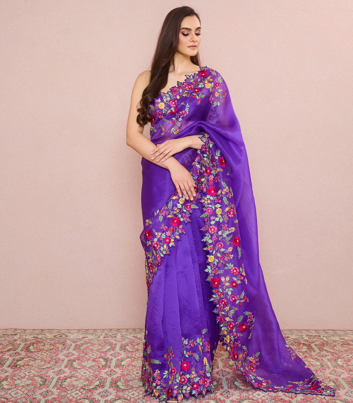 PURPLE MULTITHREAD SAREE SET