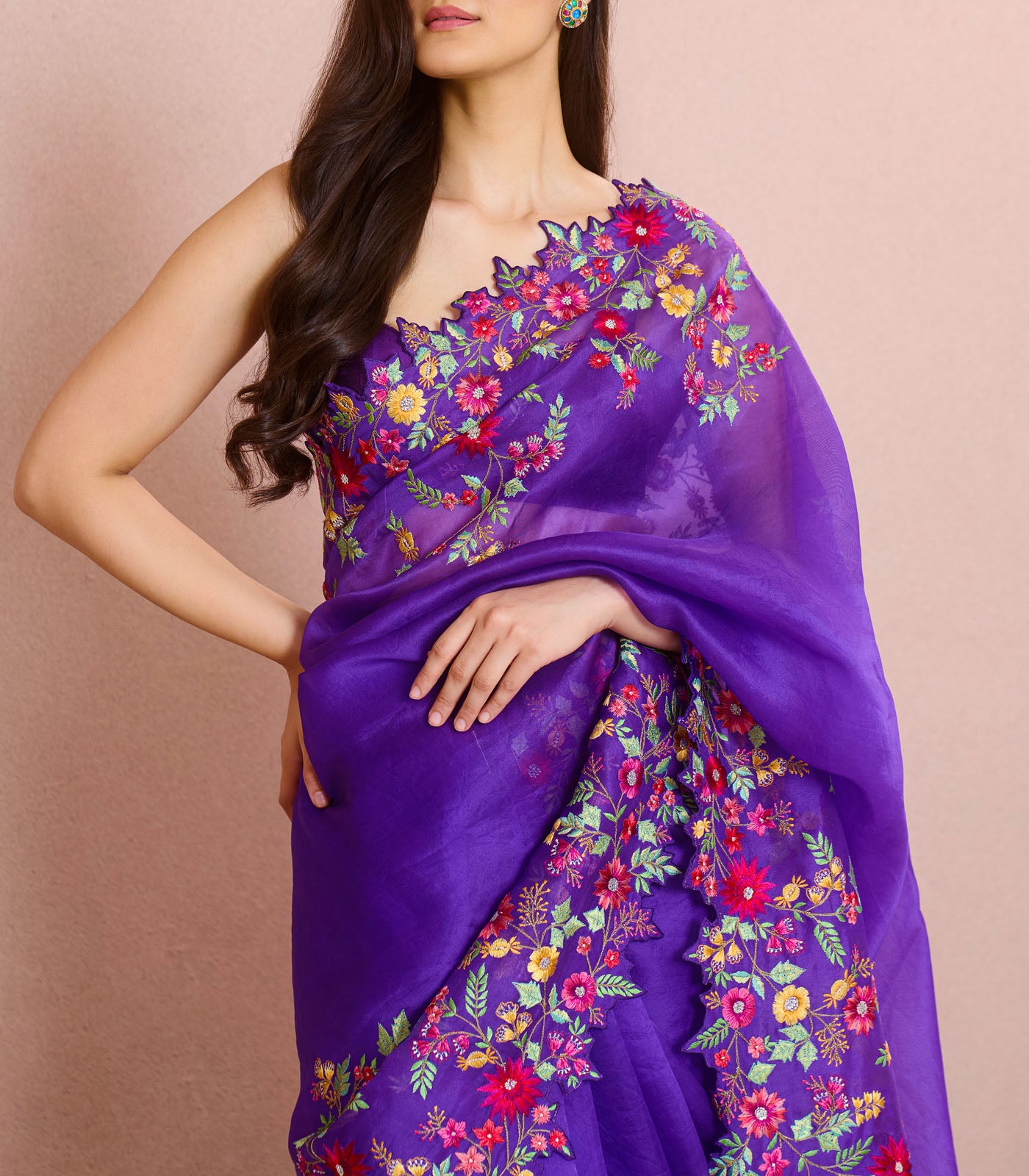 PURPLE MULTITHREAD SAREE SET