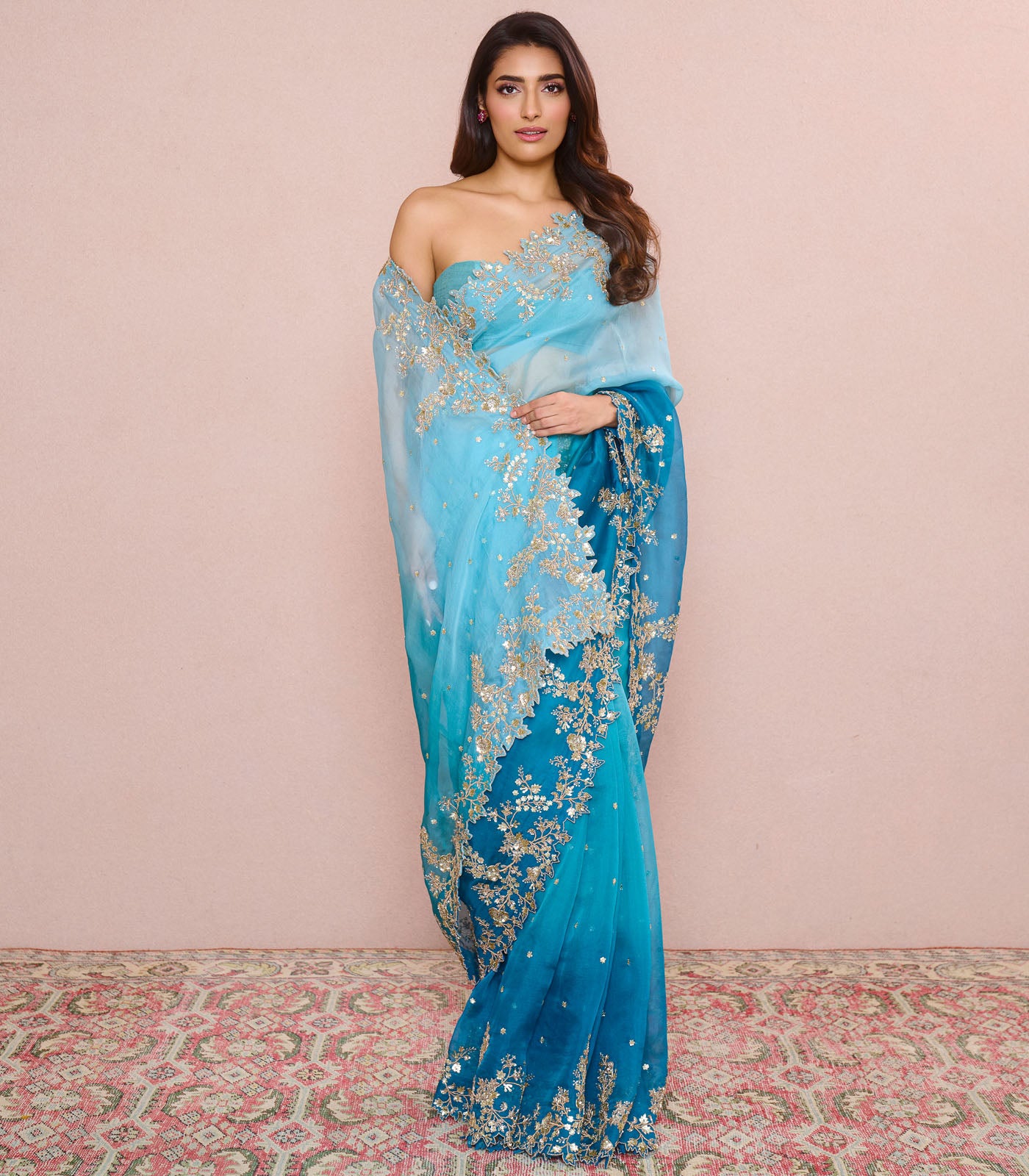 BLUE OMBRE SEHAJ SAREE SET