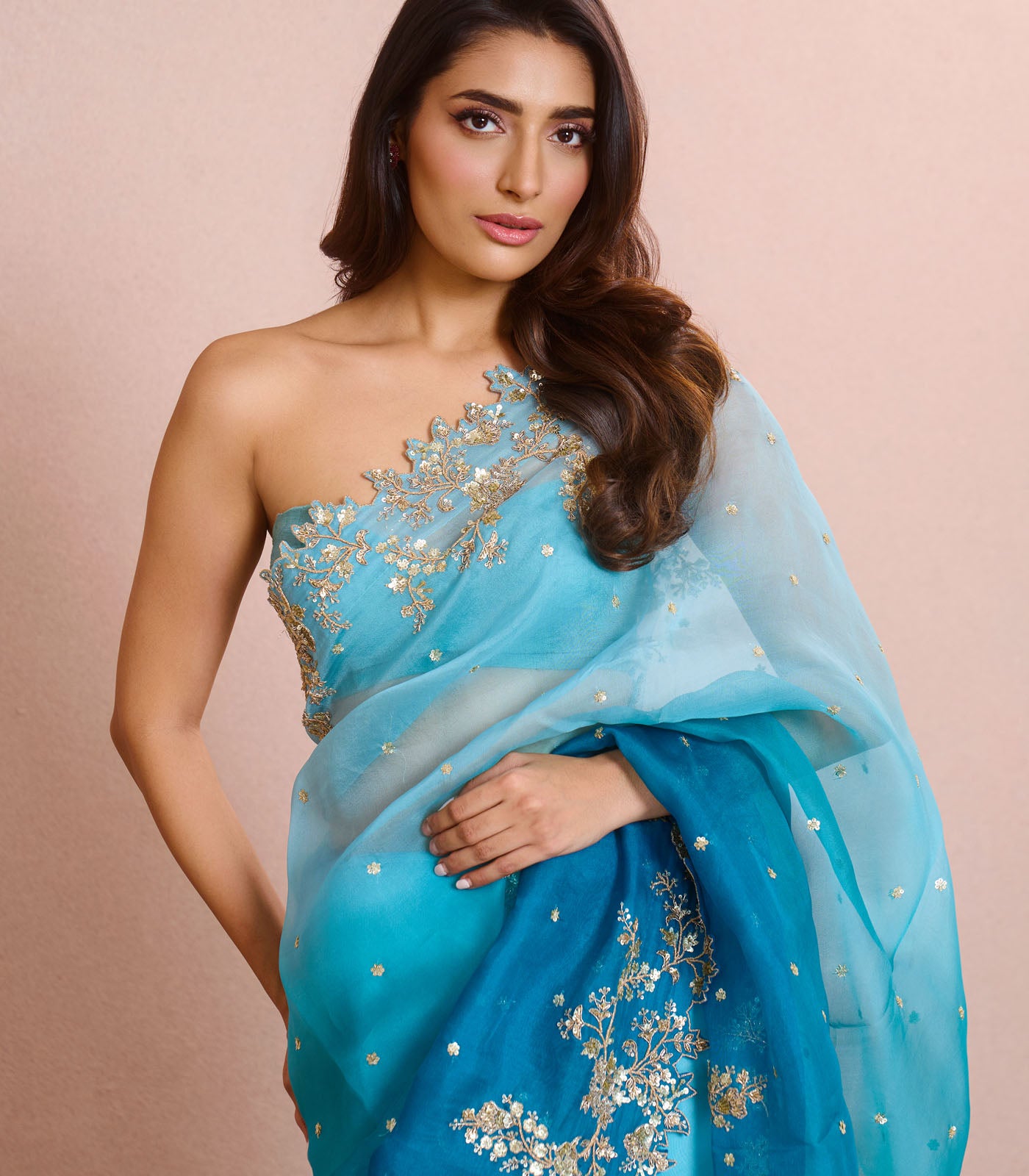 BLUE OMBRE SEHAJ SAREE SET