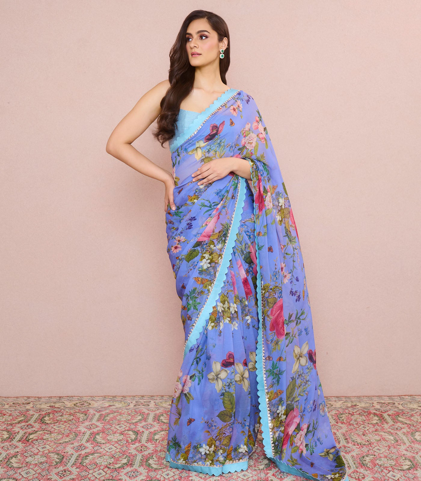 LAVENDER PRINTED SCALLOP SAREE SET