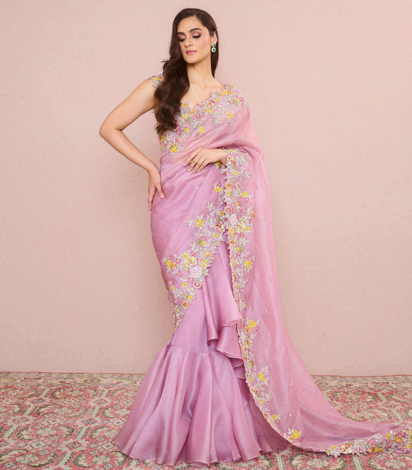 MAUVE UTSA RUFFLE SAREE SET