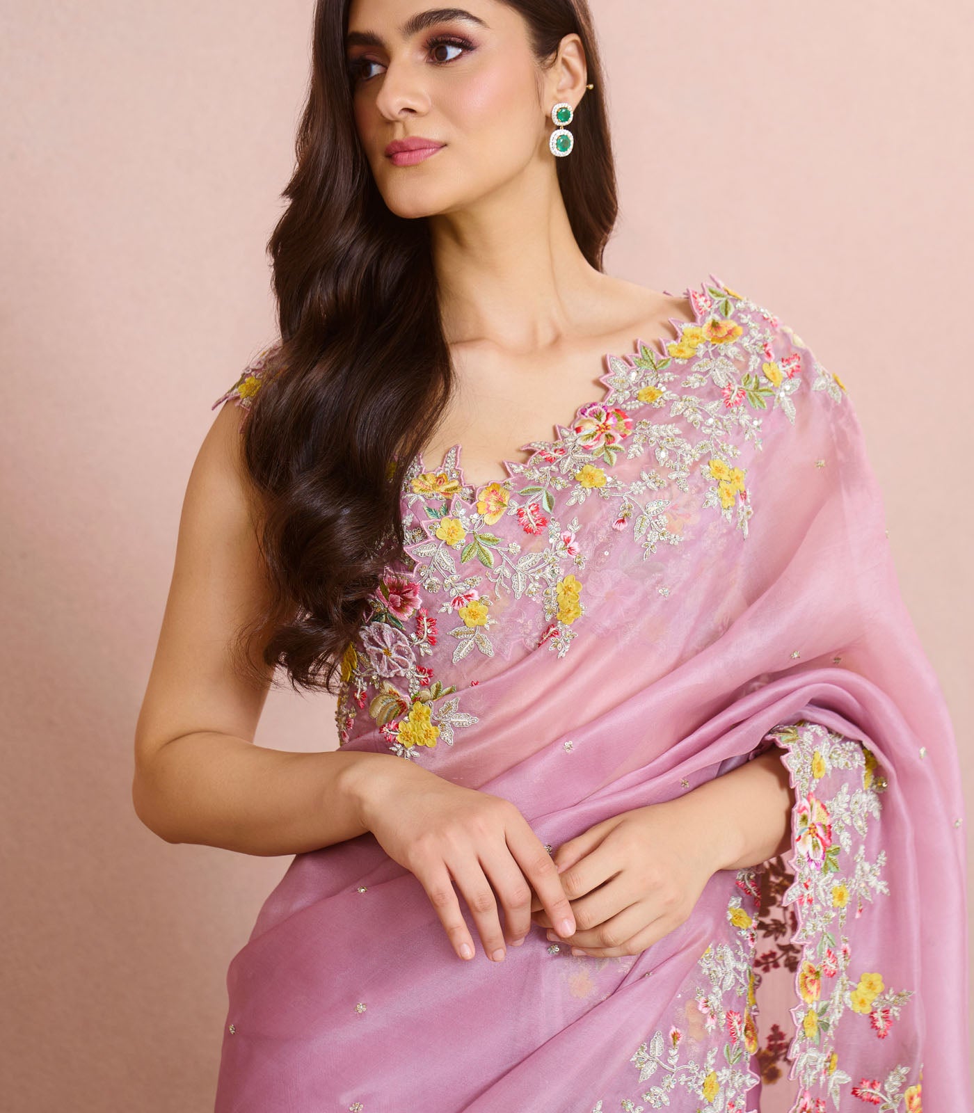 MAUVE UTSA RUFFLE SAREE SET