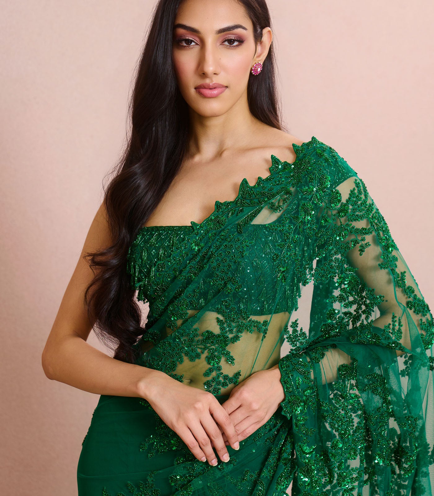 EMERALD GREEN NEW ATHENA RUFFLE SAREE SET