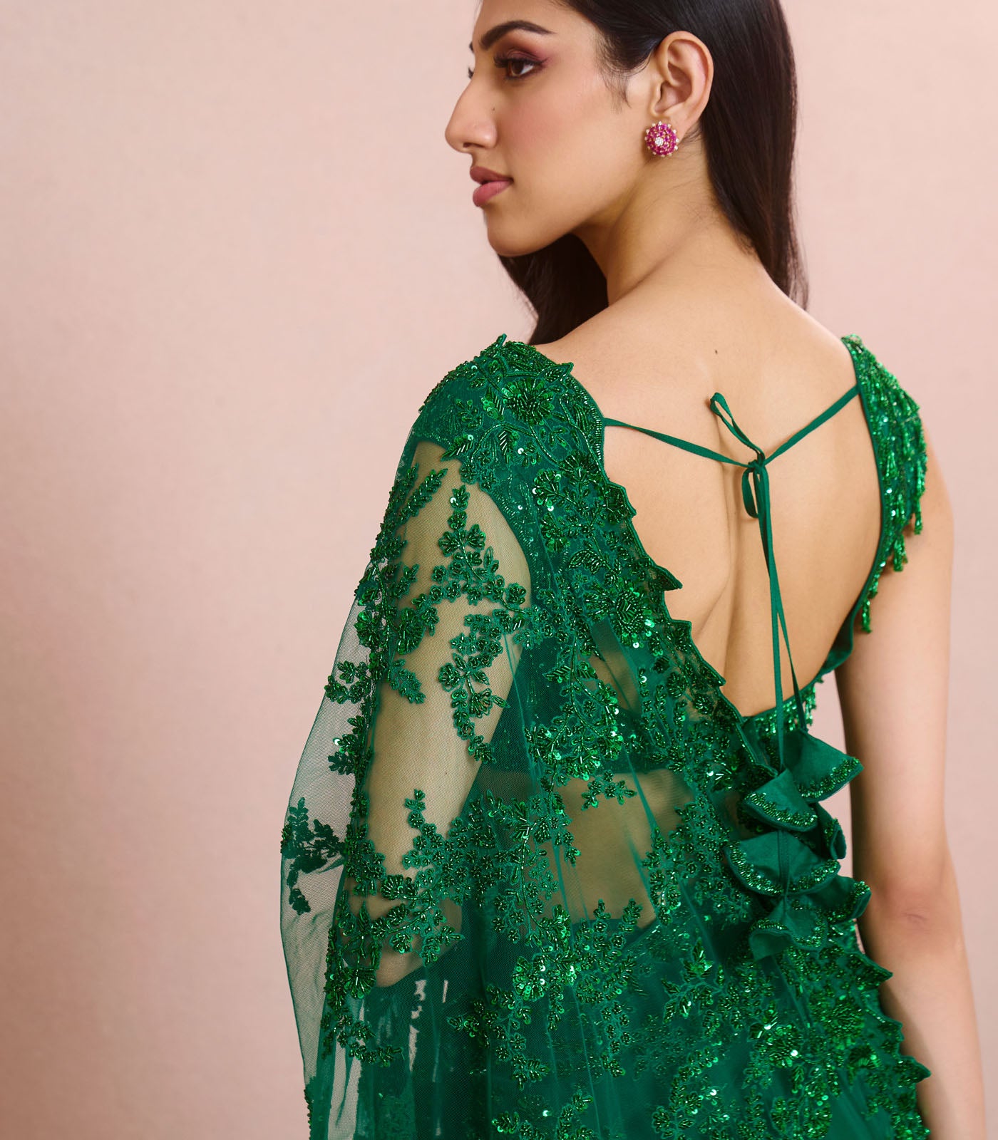EMERALD GREEN NEW ATHENA RUFFLE SAREE SET