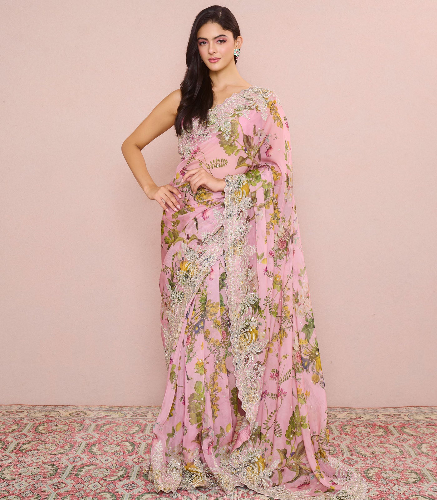 PINK PRINTED SHAR SAREE SET