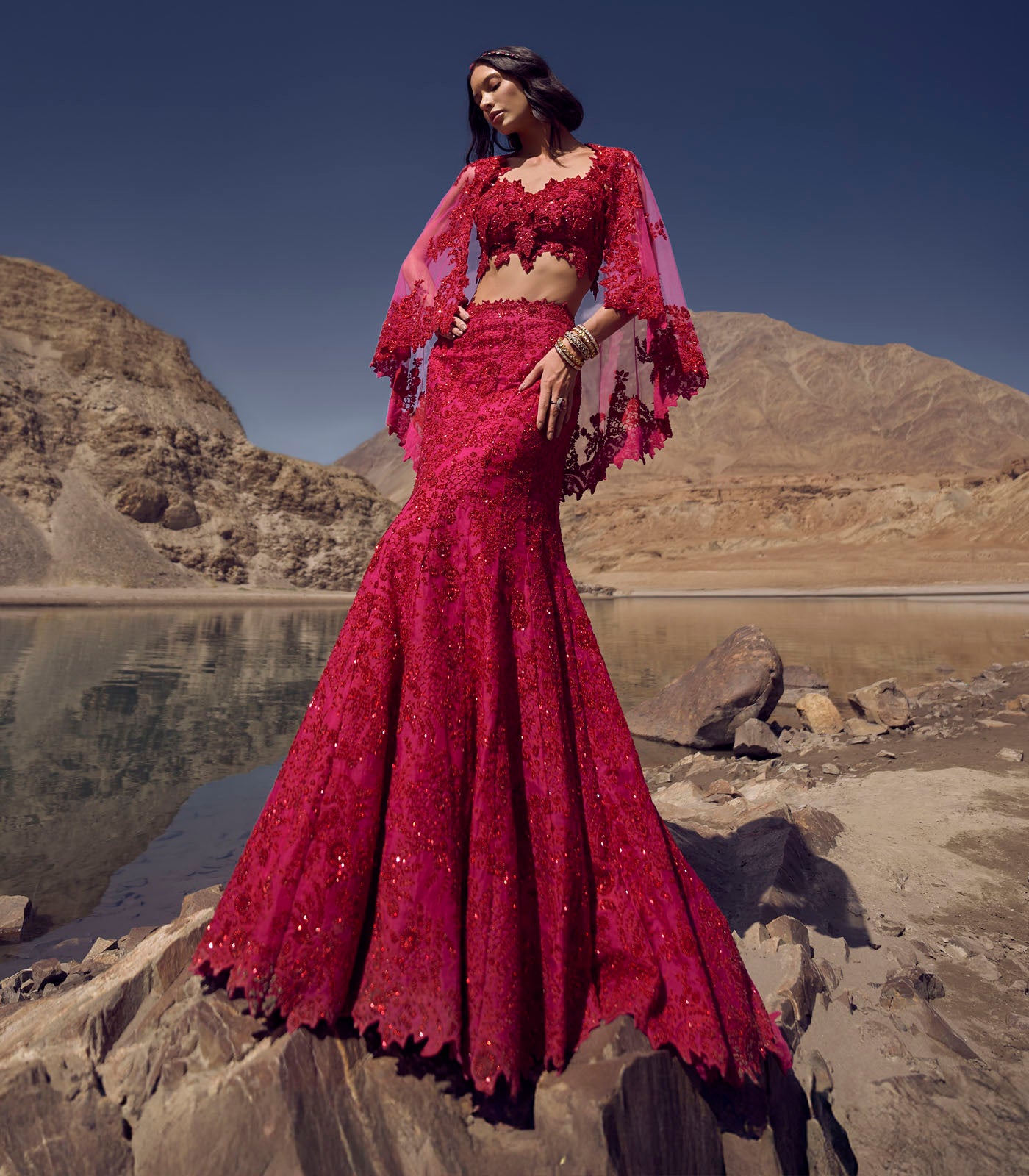 Cutdana work trail lehenga set