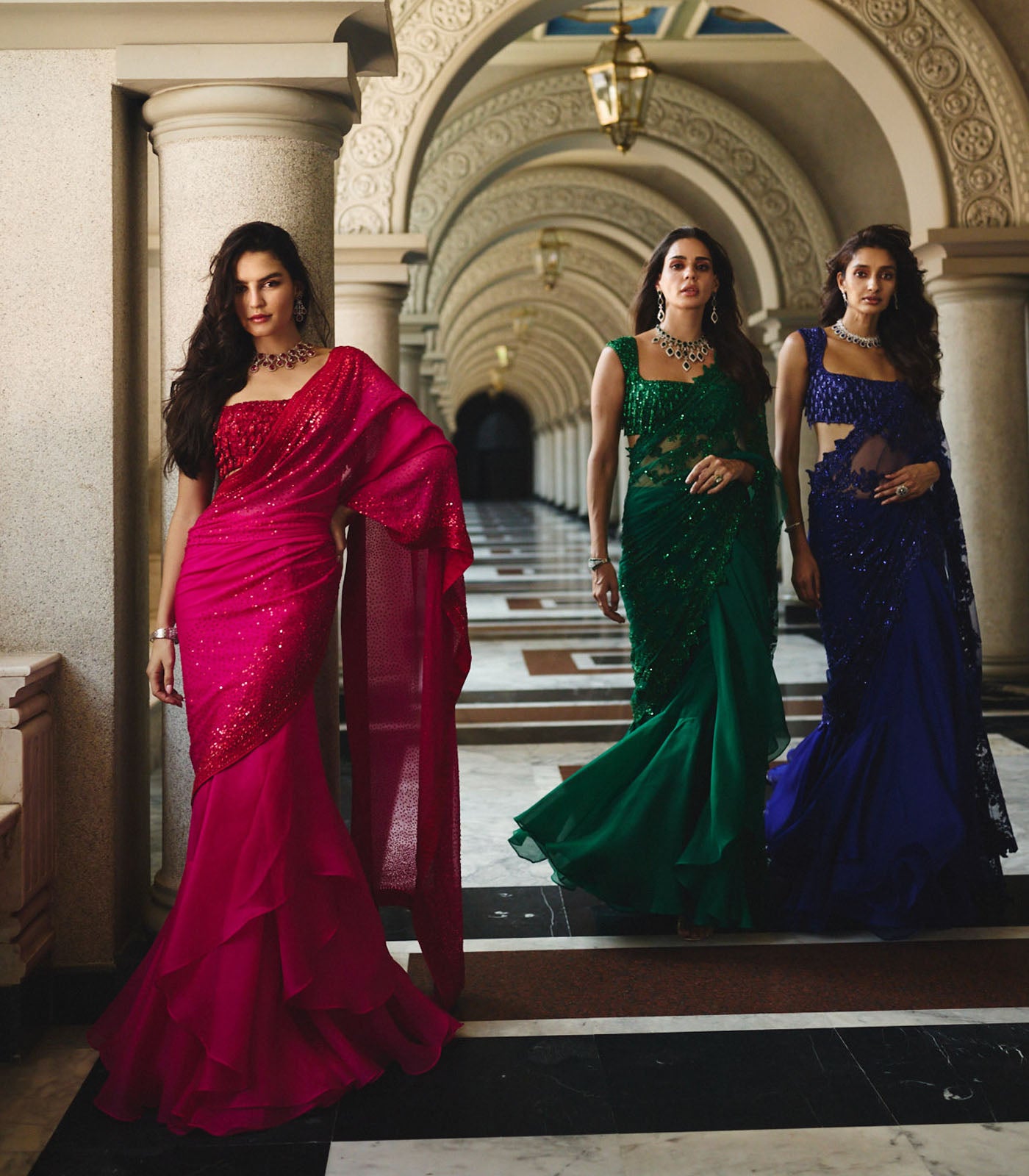 Red On Red Ruffle Saree Set