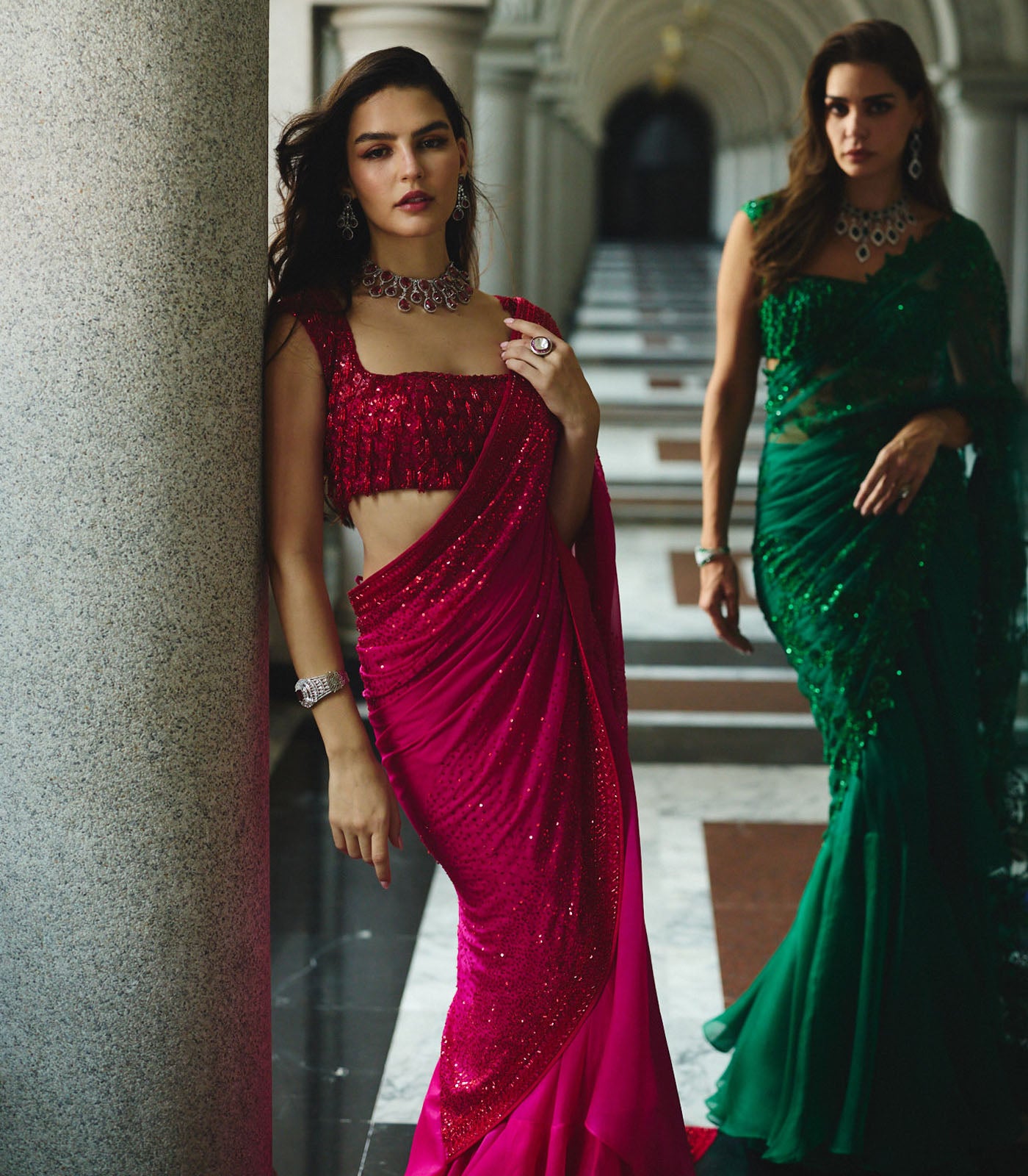 Red On Red Ruffle Saree Set