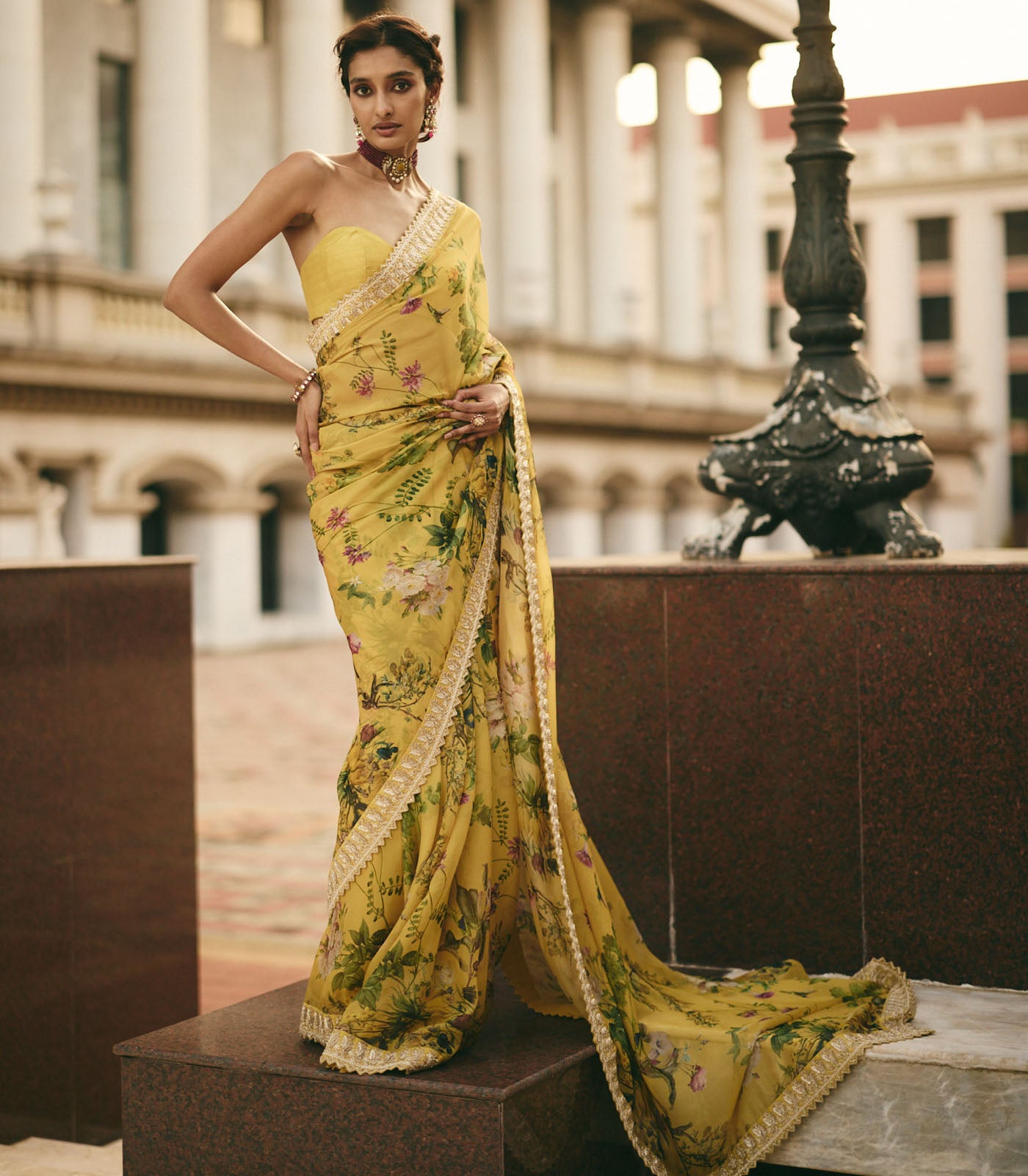 Yellow Paisley Saree Set