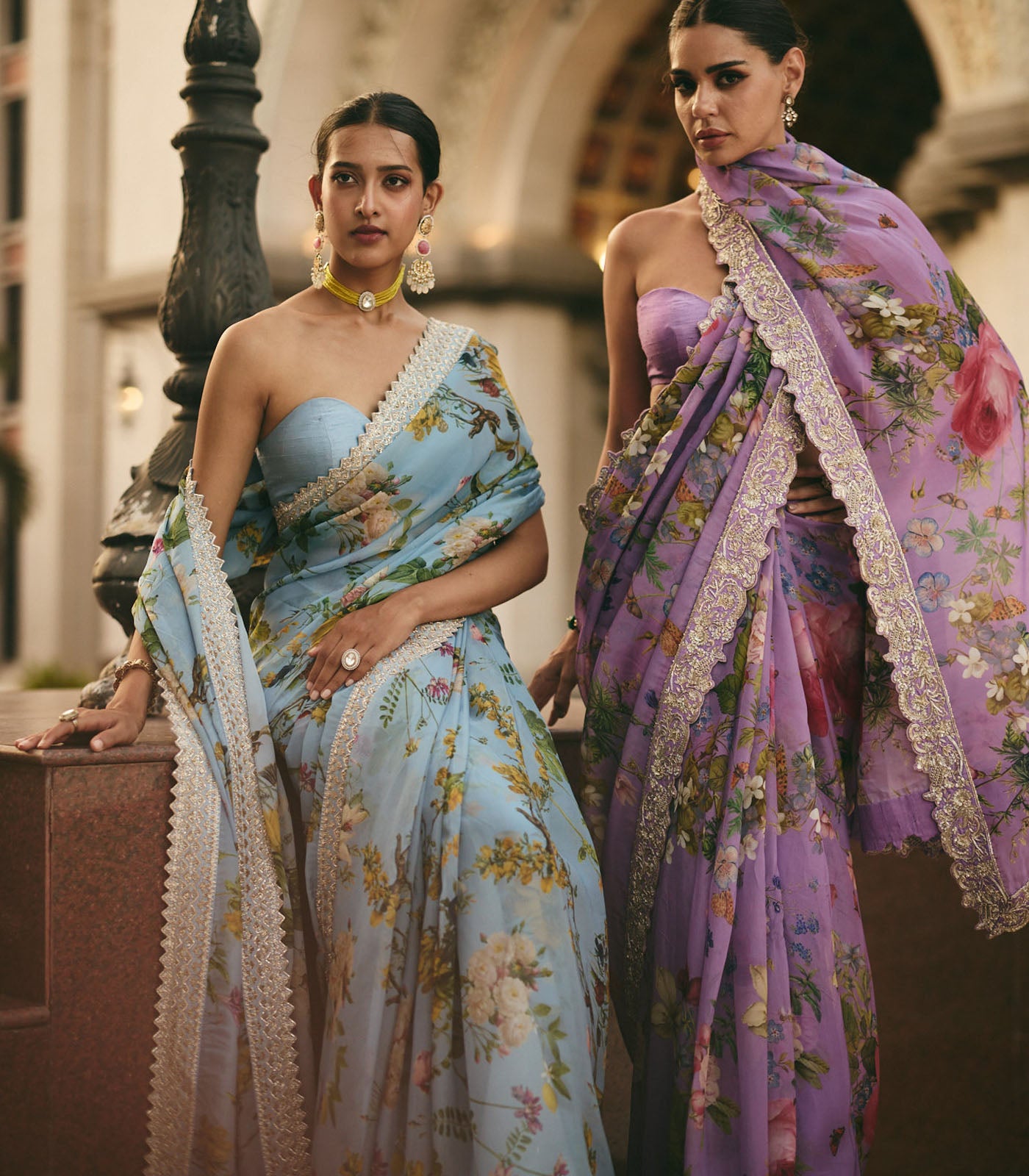Lavender Floral Saree Set