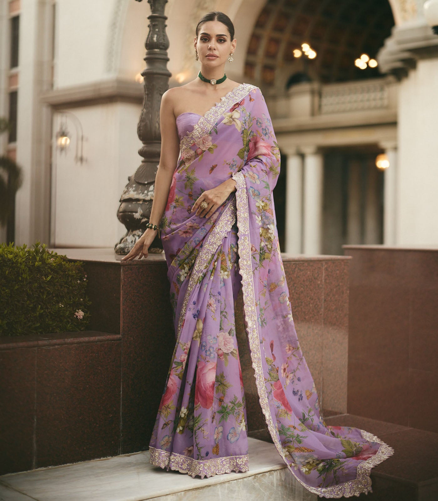 Lavender Floral Saree Set