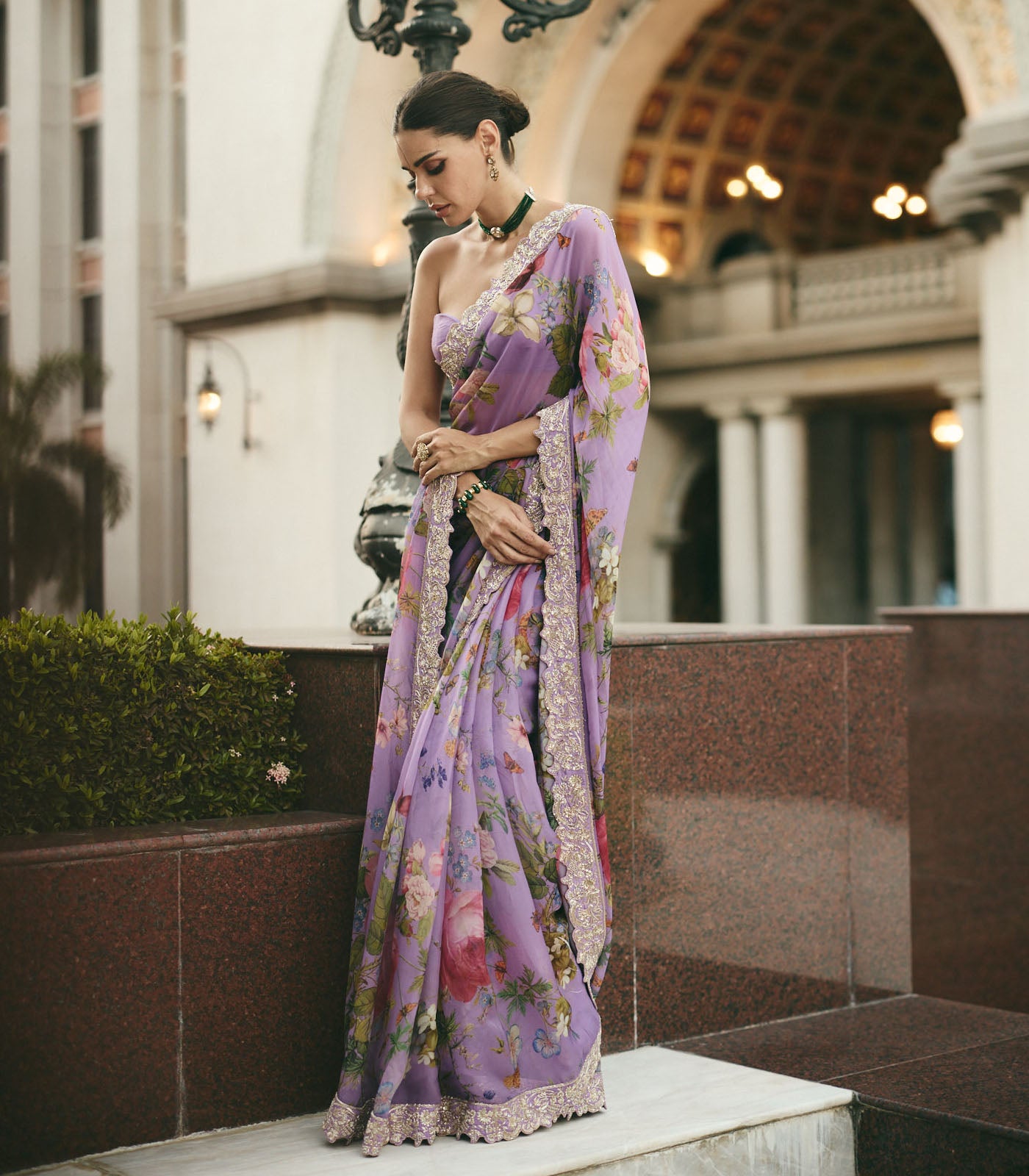Lavender Floral Saree Set