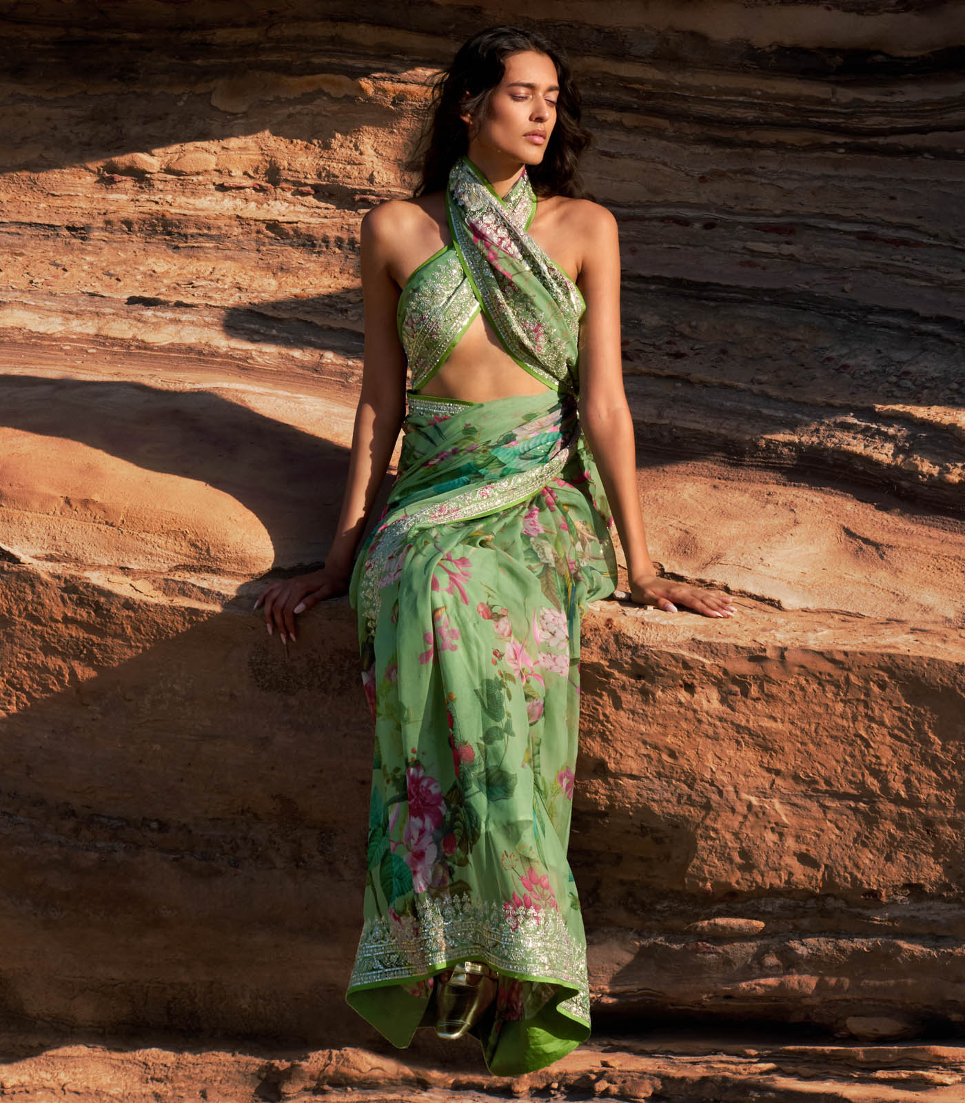 LIGHT GREEN RUH PRINTED SAREE SET