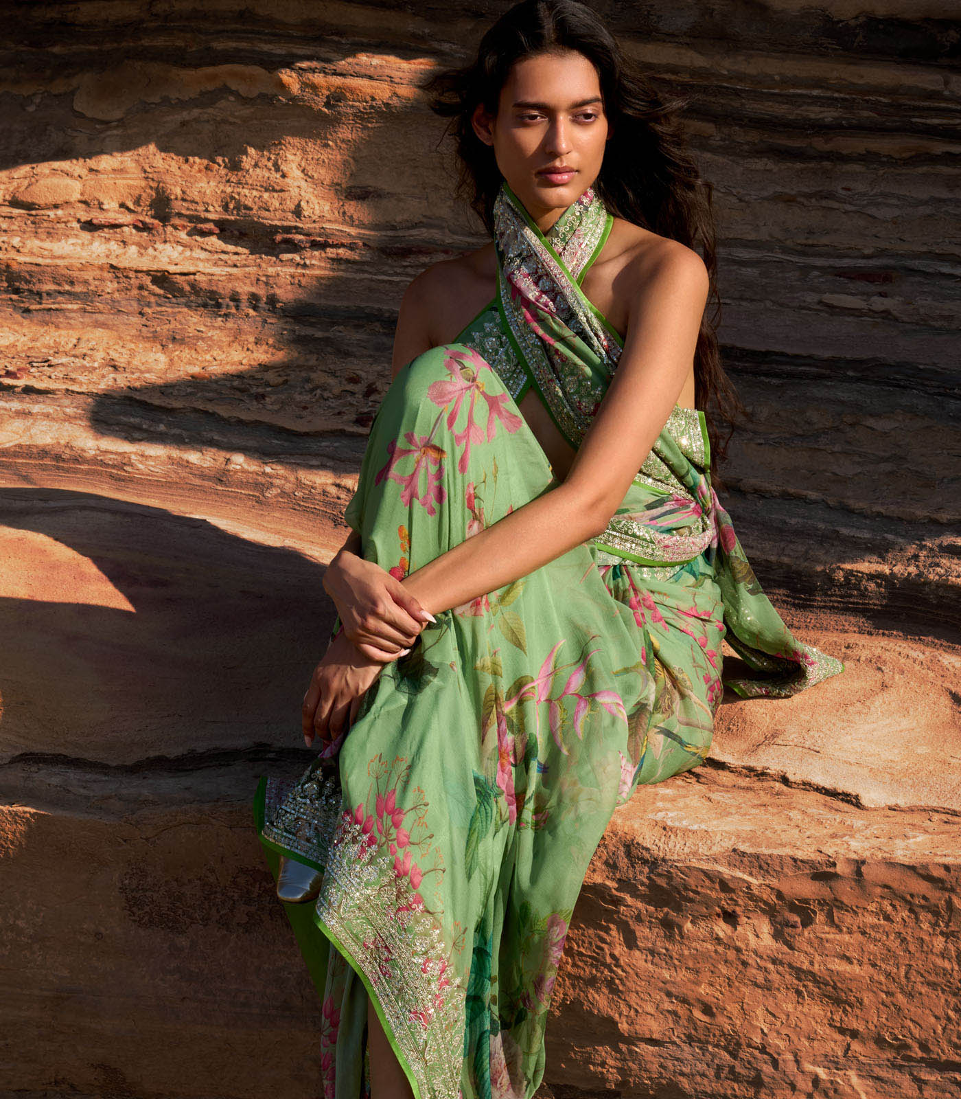 LIGHT GREEN RUH PRINTED SAREE SET
