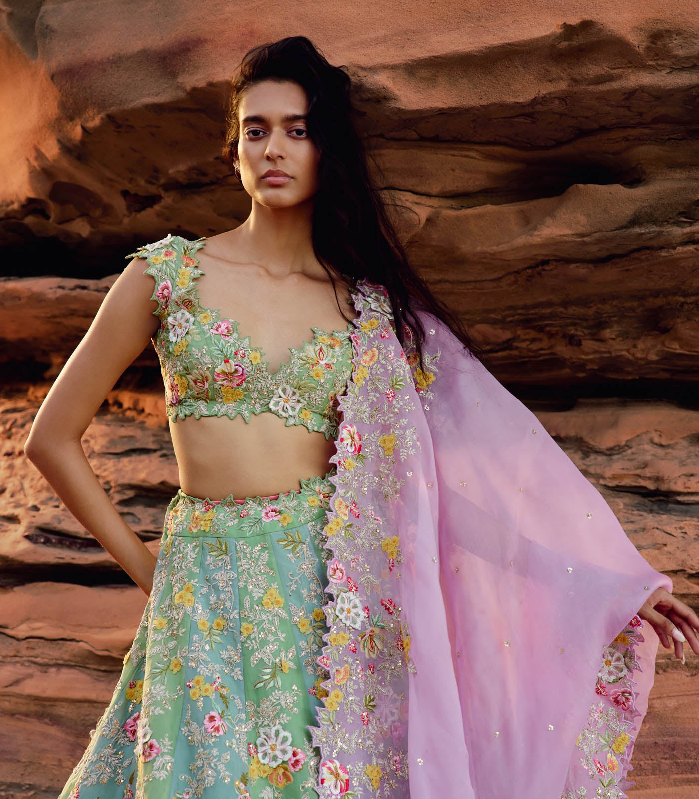TRI COLOR UTSA LEHENGA SET