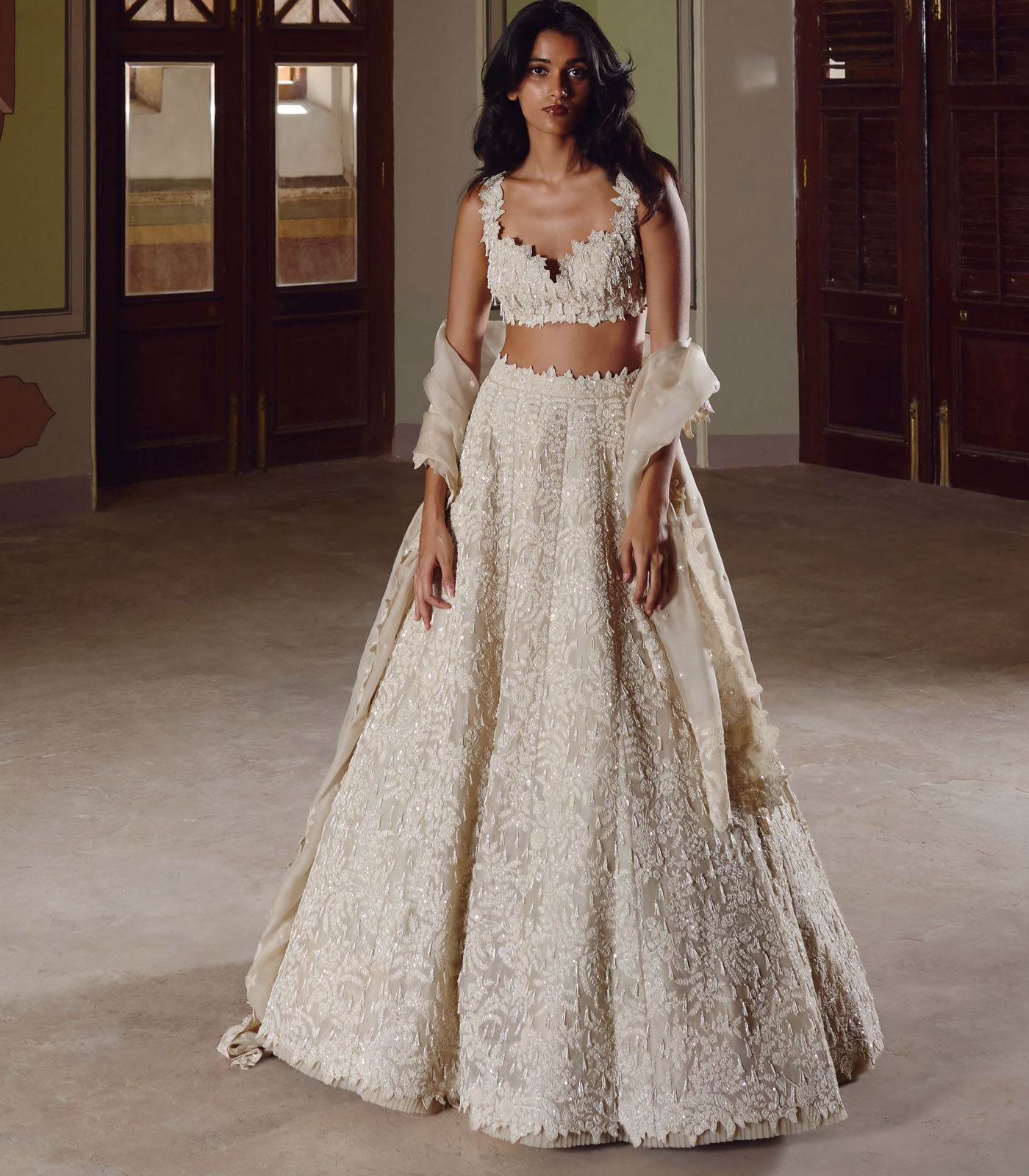 IVORY NEW ATHENA TASSLES LEHENGA SET