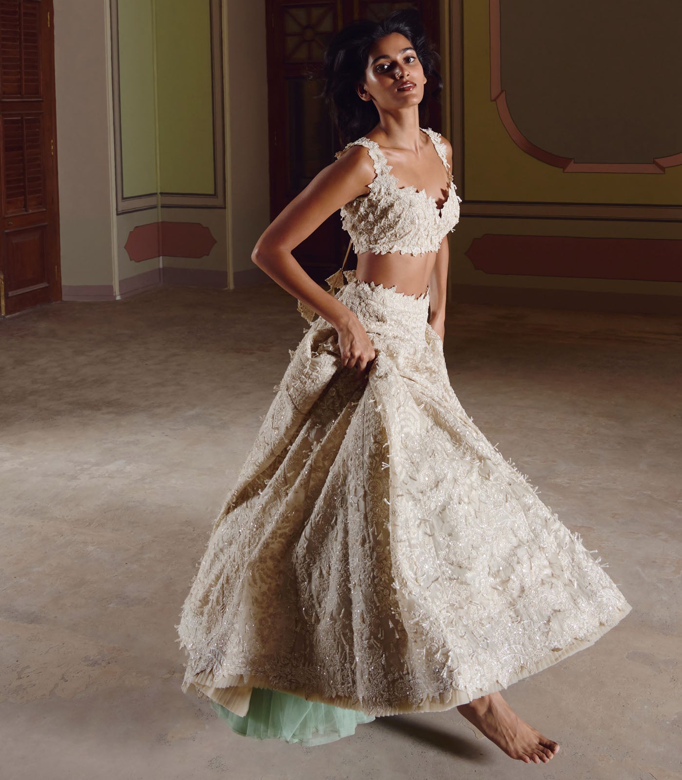 IVORY NEW ATHENA TASSLES LEHENGA SET