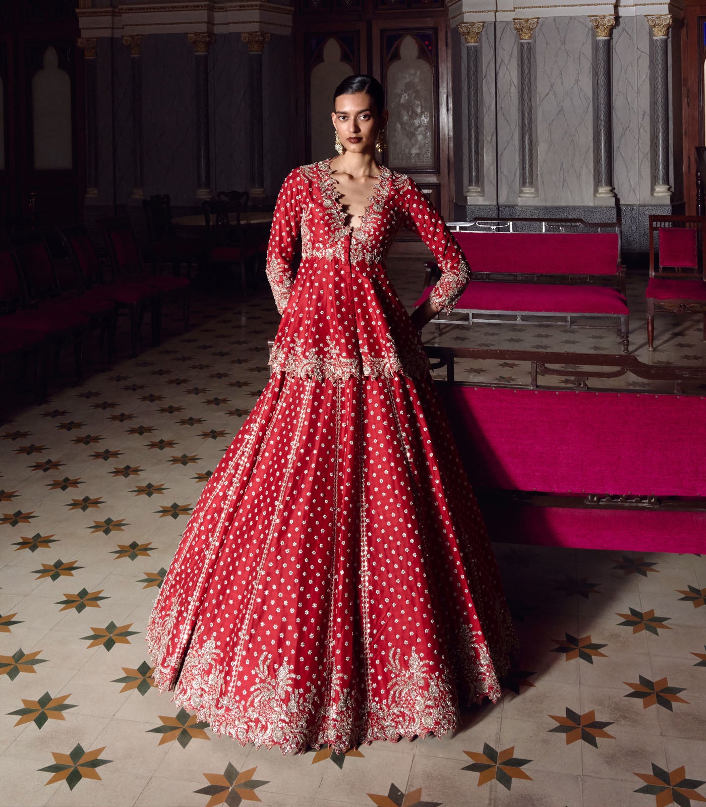RED ATHENA PEPLUM LEHENGA SET