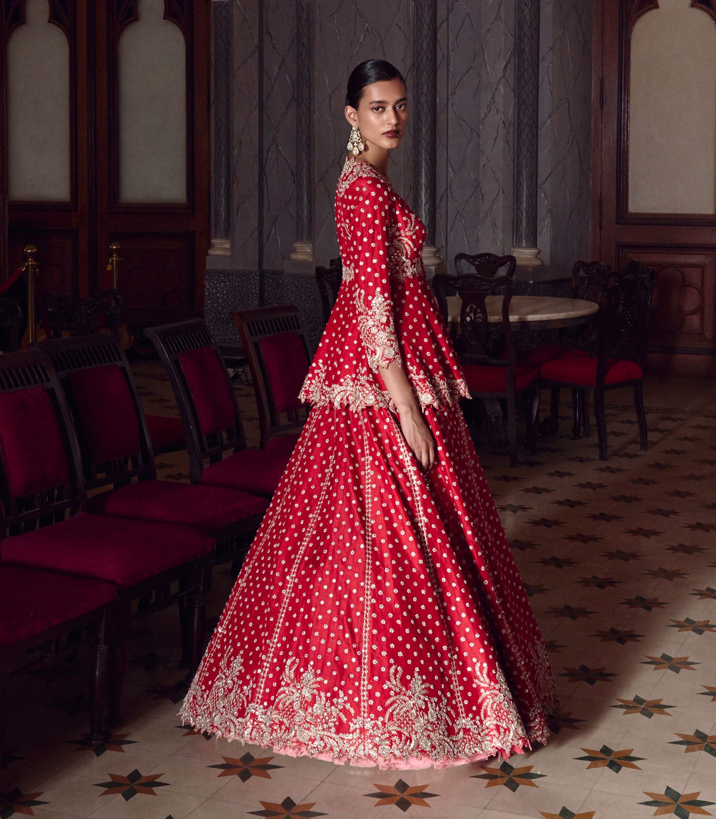RED ATHENA PEPLUM LEHENGA SET