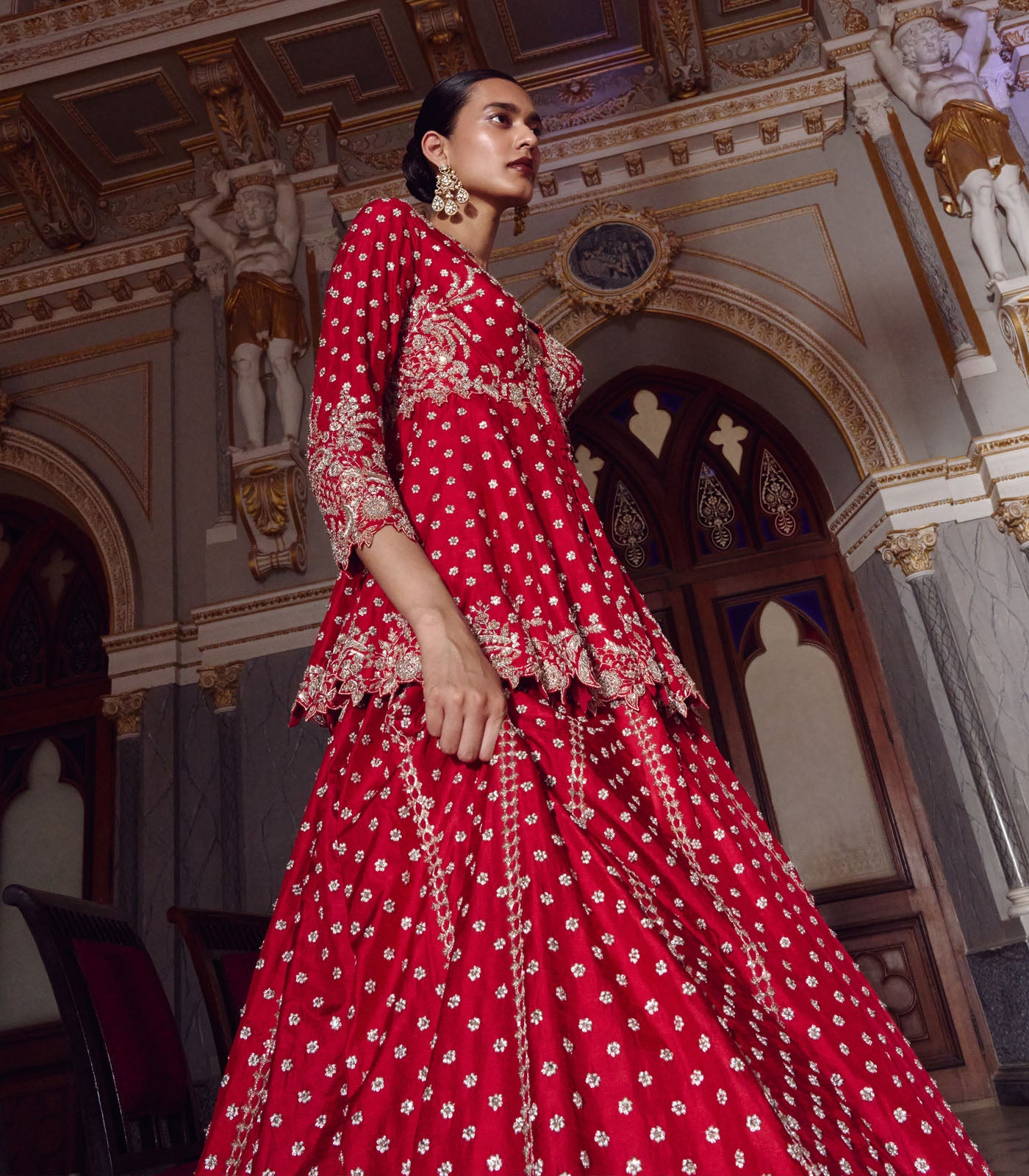 RED ATHENA PEPLUM LEHENGA SET
