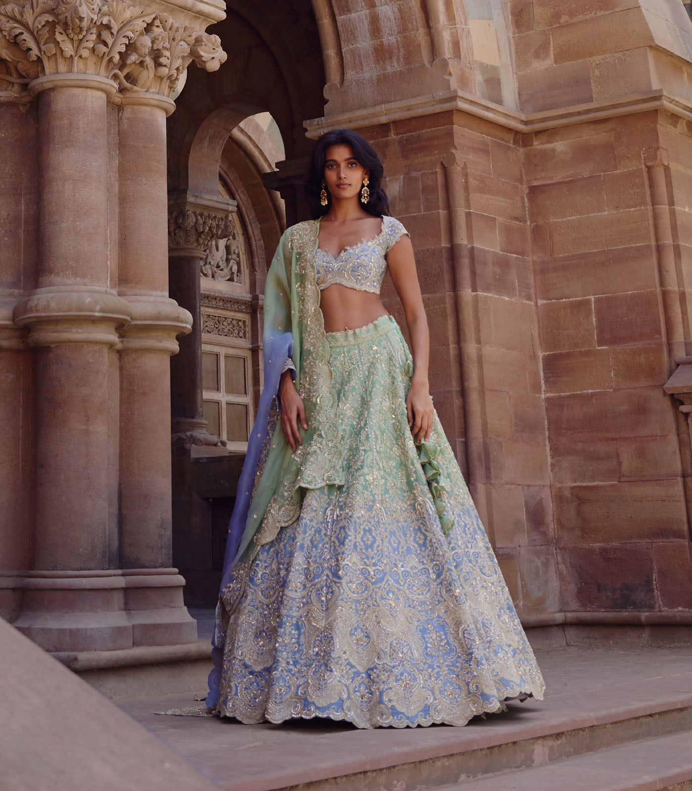 GREEN TO BLUE OMBRE SMITI LEHENGA SET