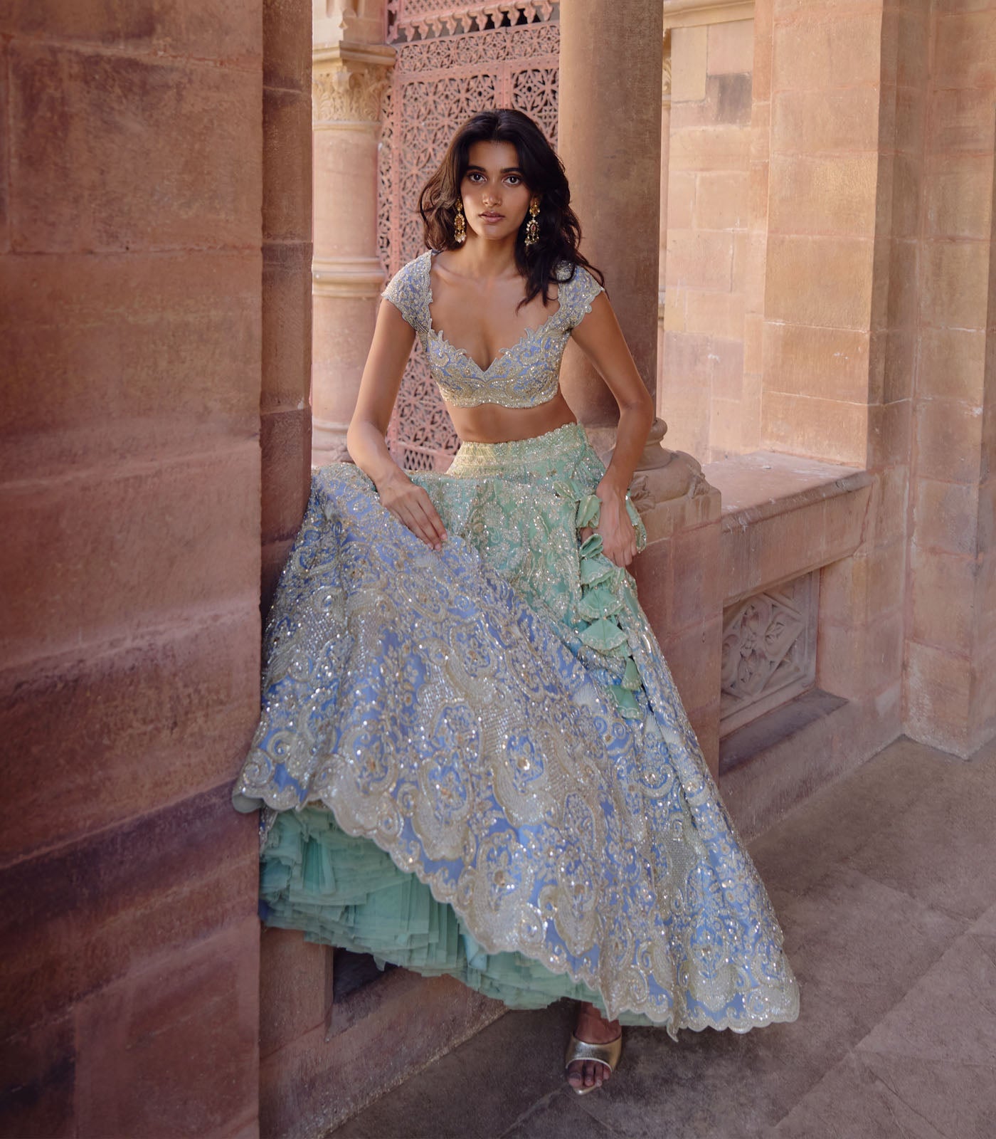 GREEN TO BLUE OMBRE SMITI LEHENGA SET