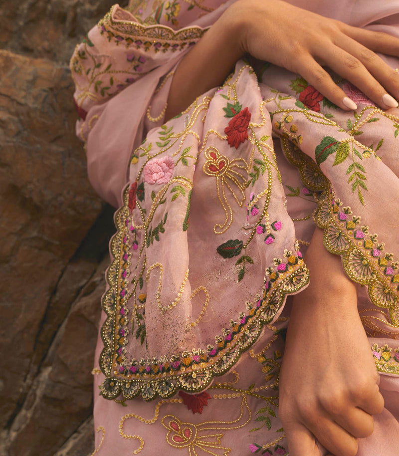 PINK ORGANZA SAREE SET