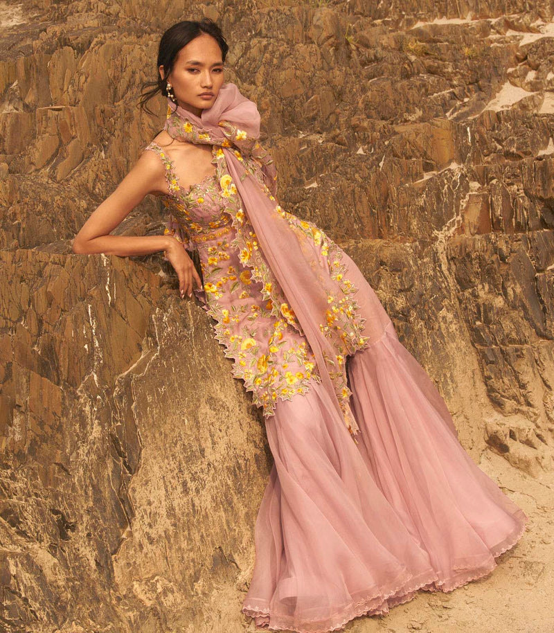 PINK MALAIKA SHARARA SET