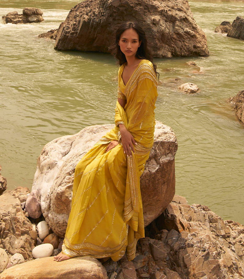 YELLOW CHIFFON SAREE