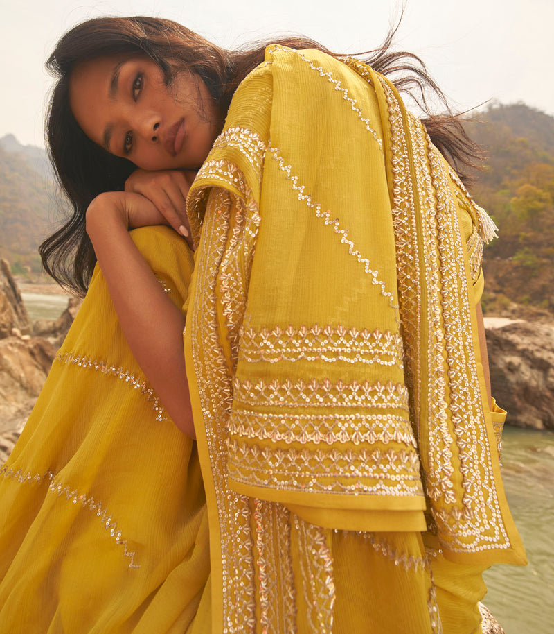 YELLOW CHIFFON SAREE