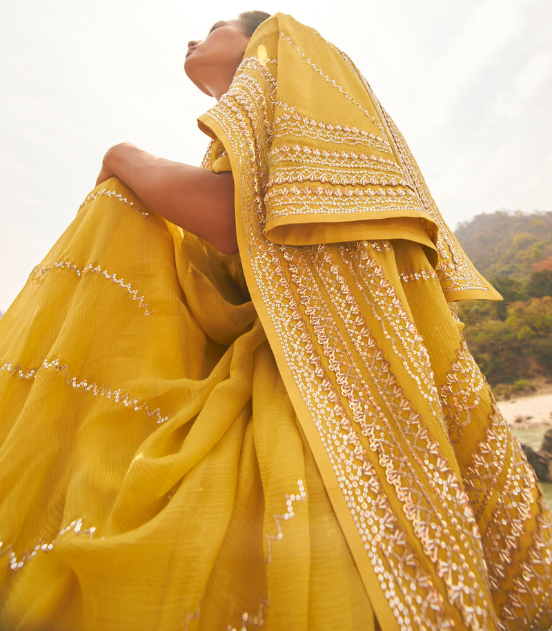 YELLOW CHIFFON SAREE