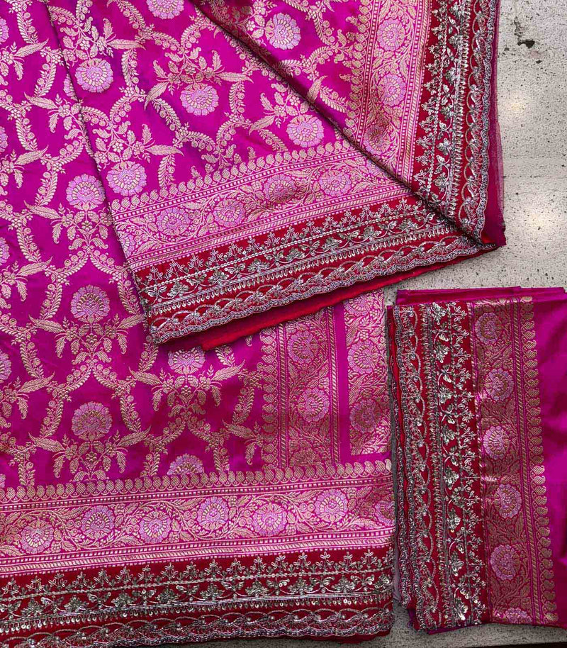 HOT PINK SILK BANARAS SAREE