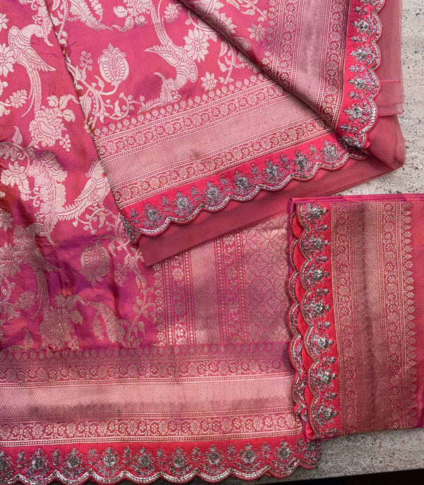 PEACH SILK BANARAS SAREE