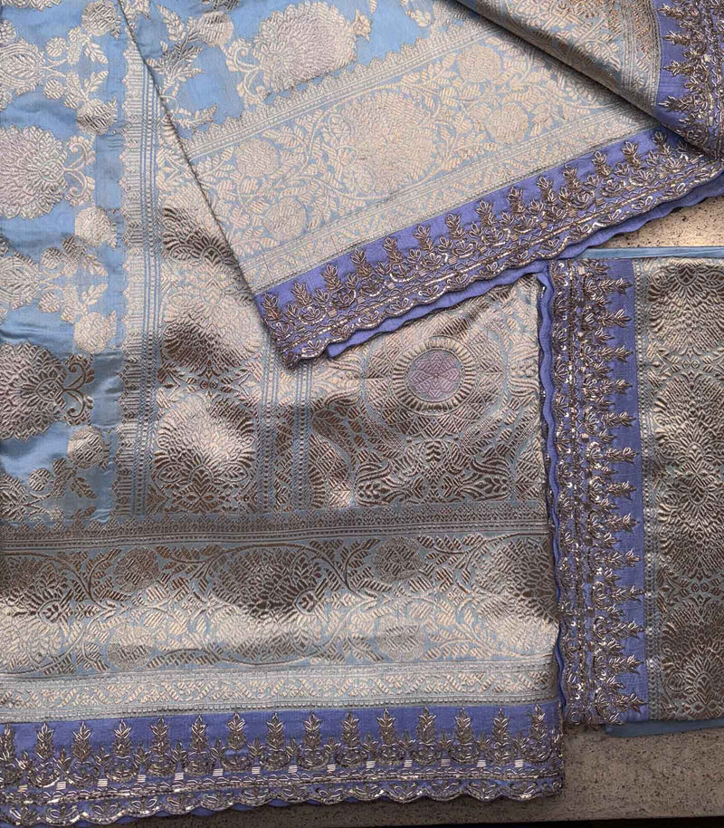 SKY BLUE SILK BANARAS SAREE