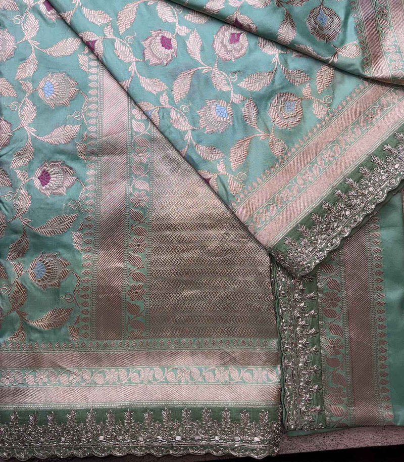 PISTA GREEN SILK BANARAS SAREE