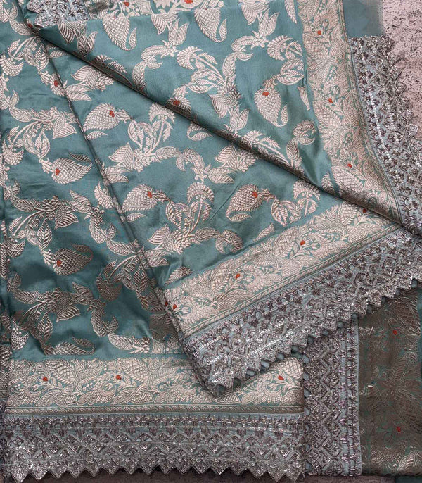 SEA GREEN SILK BANARAS SAREE