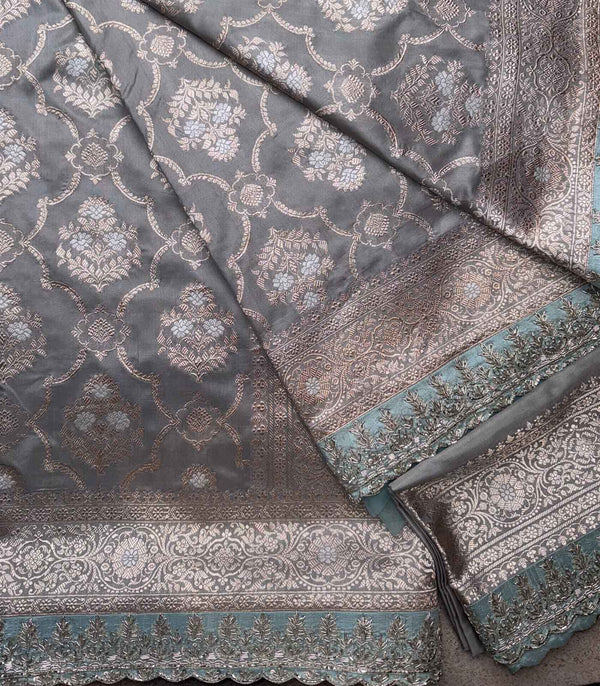 GREY SILK BANARAS SAREE