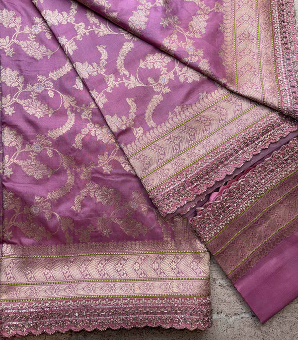 ONION PINK SILK BANARAS SAREE