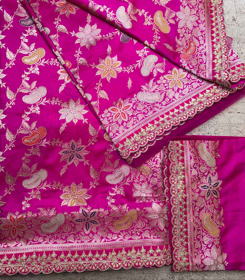 HOT PINK SILK BANARAS SAREE