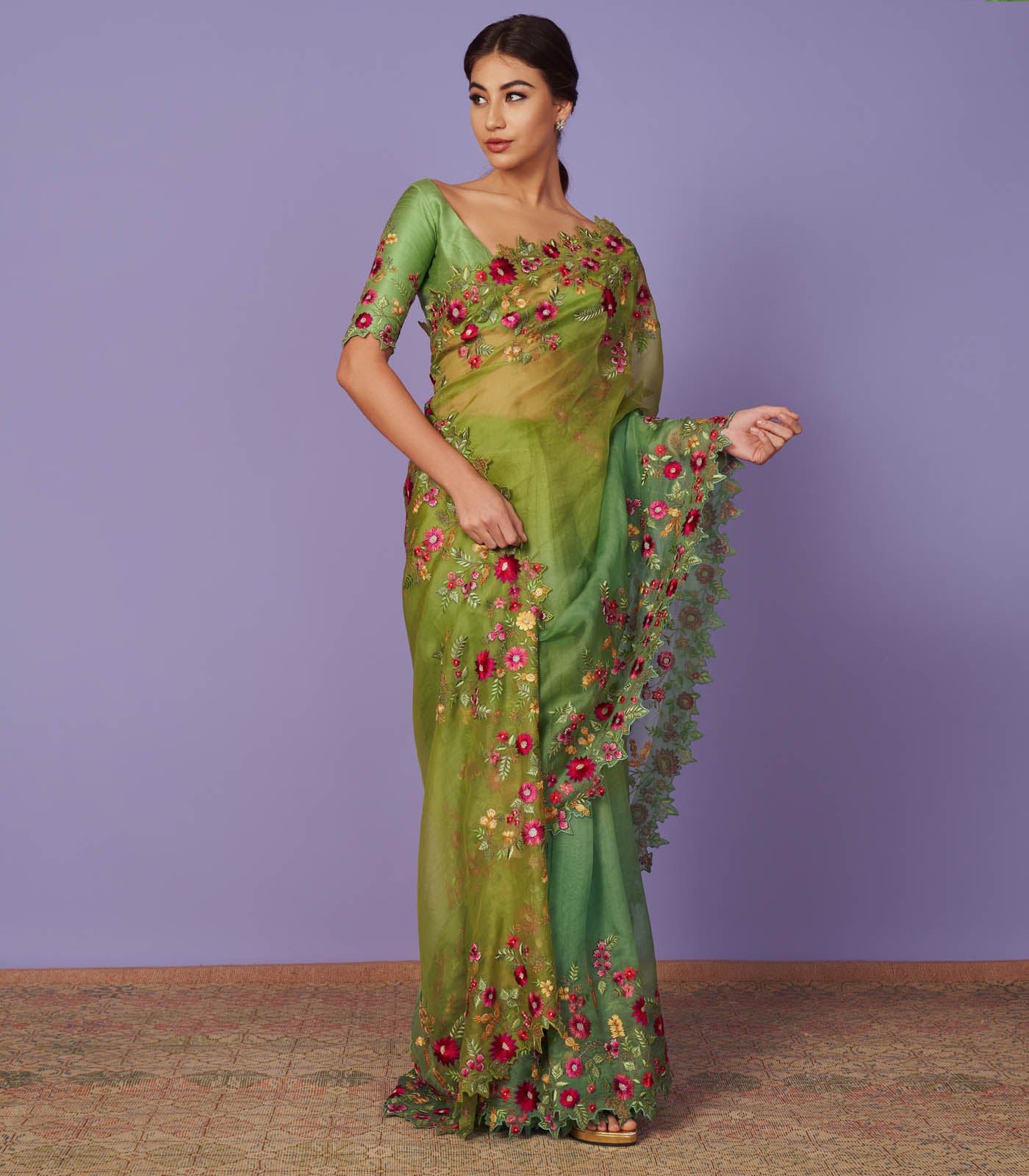 MULTI THREAD WORK SAREE SET