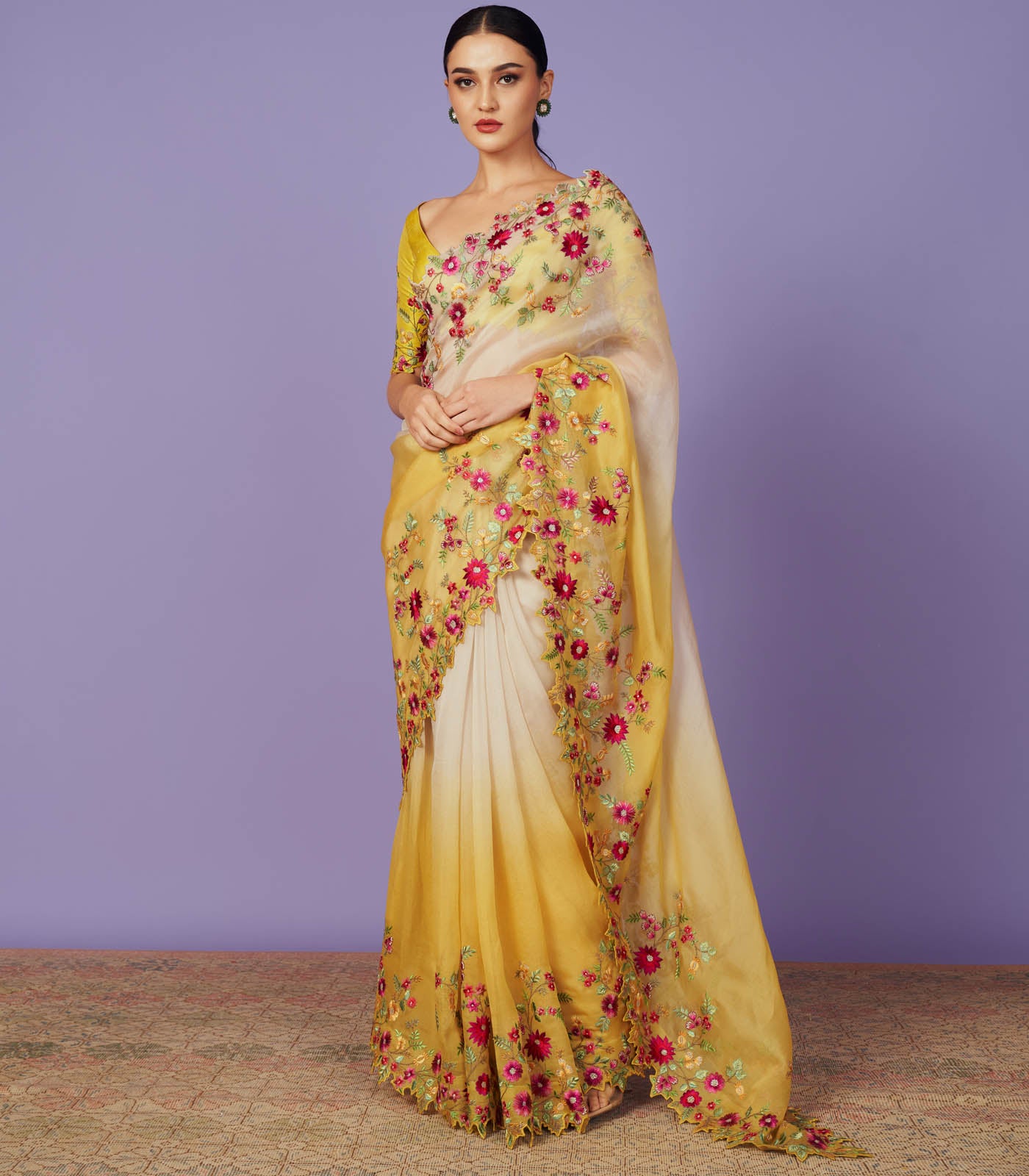 MULTI THREAD WORK SAREE SET